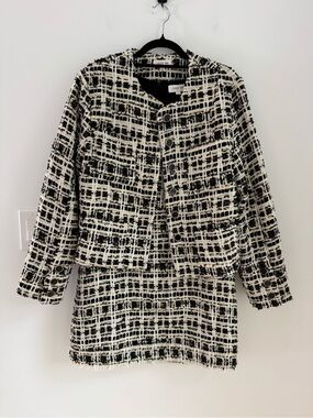 JUST ME Tweed Jacket and Dress Set Black & White & Gold Women’s Sz L NEW